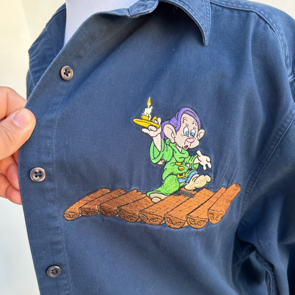 Disney Snow White & 7 Dwarfs Denim Button Down Shirt with Embroidered Characters - Picture 3 of 9